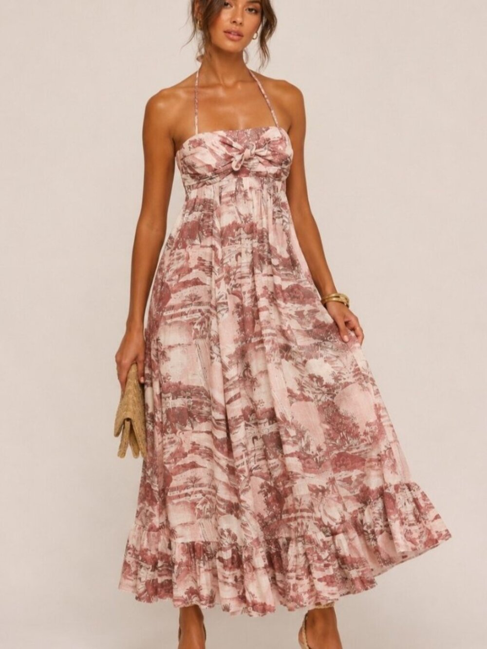 Zimmermann Kali Hawaiian Knotted Printed Linen Halter Maxi Dress Size 6